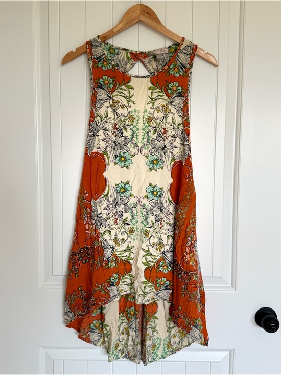 Forever 21 Dresses & Skirts - Floral High Low Tunic Dress Orange Teal Boho Swing Tank Mini Top Botanical Med